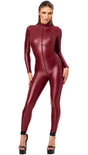 Wetlook Catsuit Damen Bordeaux mit 3-Wege-Zip – Noir Handmade, Vorderansicht