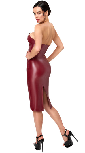 Wetlook Midikleid Damen Bordeaux mit Korsett – Noir Handmade, Rückansicht