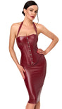 Wetlook Midikleid Damen Bordeaux mit Korsett – Noir Handmade, Vorderansicht
