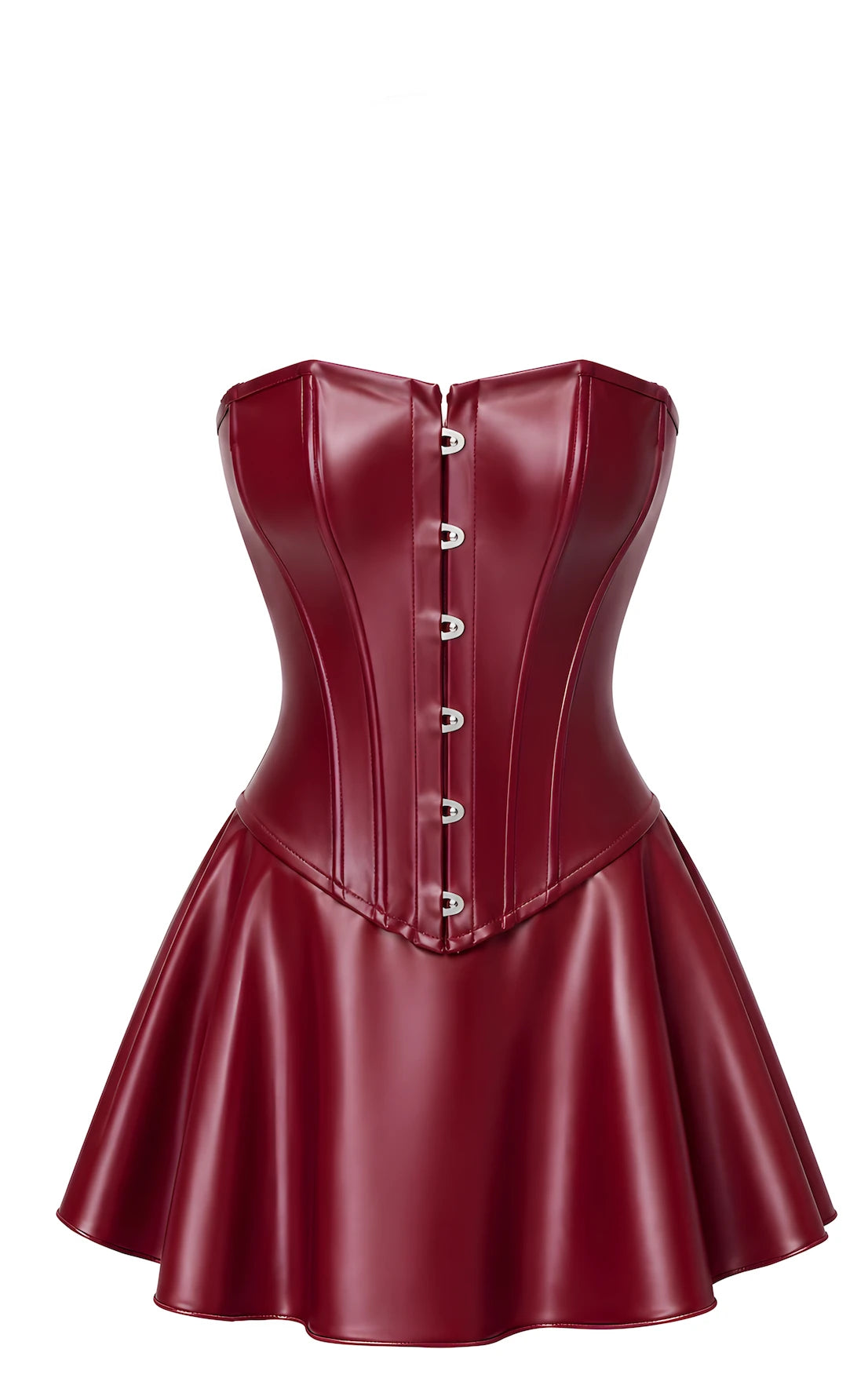 Wetlook Minikleid Damen Bordeaux mit Korsett – Noir Handmade, Vorderansicht