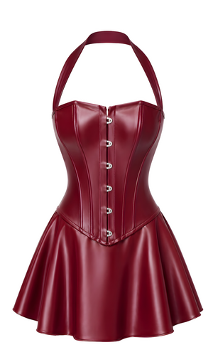 Wetlook Minikleid Damen Bordeaux mit Korsett – Noir Handmade, Vorderansicht