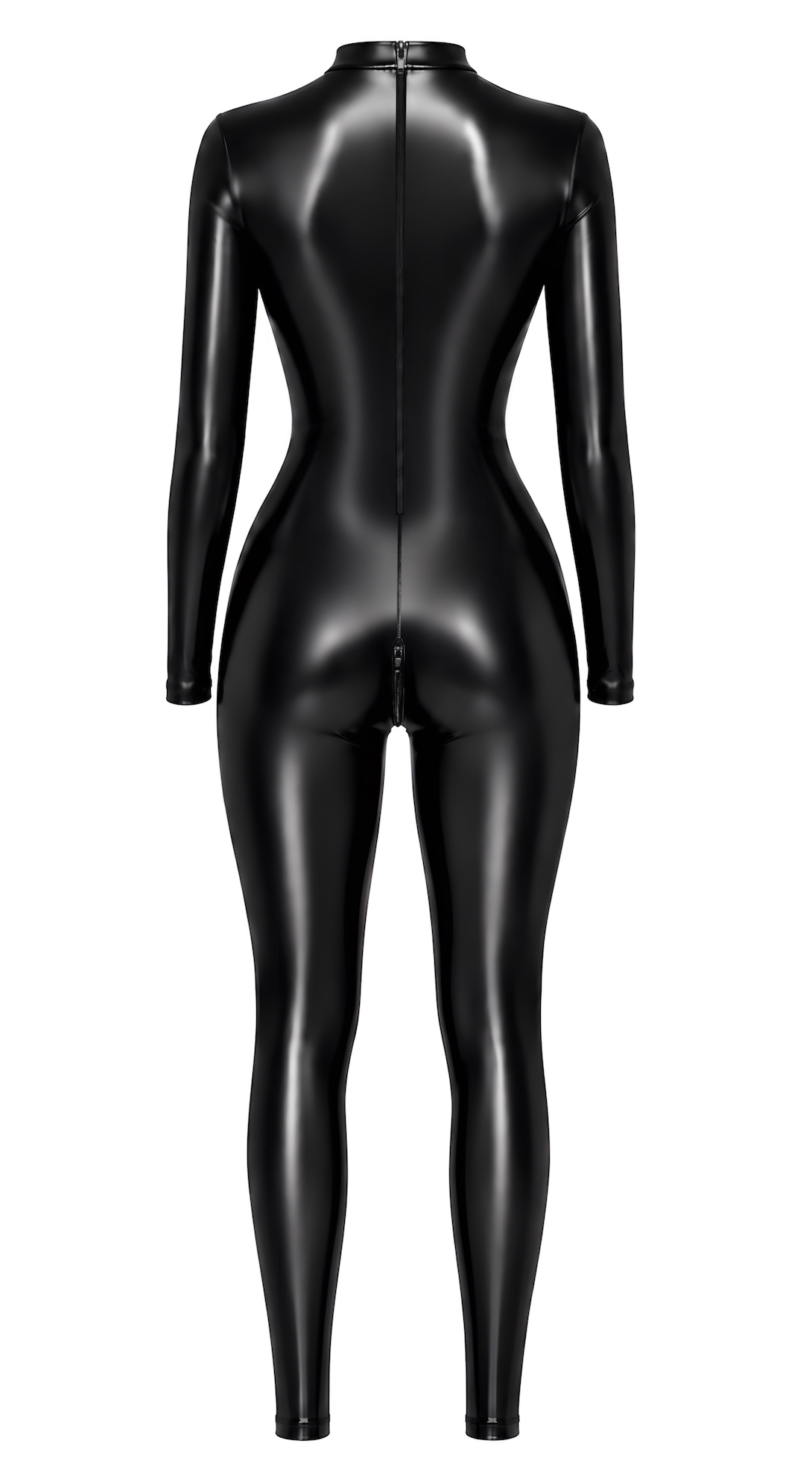 Wetlook Catsuit Damen Schwarz mit Brust-Cutout – Noir Handmade, Rückansicht ohne Model
