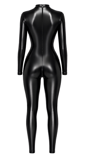 Wetlook Catsuit Damen Schwarz mit Brust-Cutout – Noir Handmade, Rückansicht ohne Model