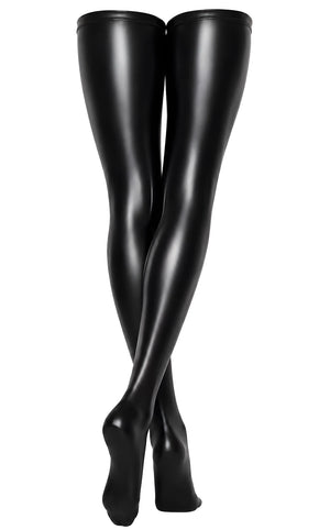 Wetlook Overknee-Strümpfe Damen Schwarz – Noir Handmade, Rückansicht ohne Model