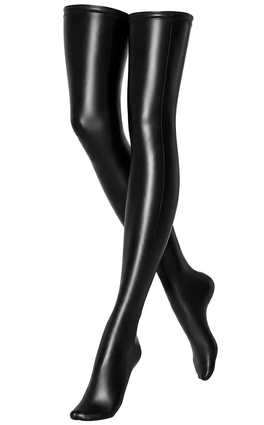 Wetlook Overknee-Strümpfe Damen Schwarz – Noir Handmade, Vorderansicht ohne Model