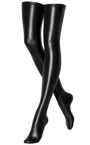 Wetlook Overknee-Strümpfe Damen Schwarz – Noir Handmade, Vorderansicht ohne Model