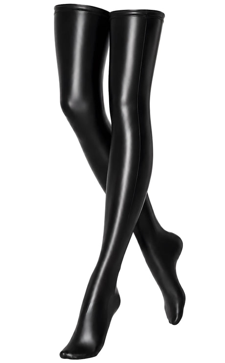 Wetlook Overknee-Strümpfe Damen Schwarz – Noir Handmade, Vorderansicht ohne Model