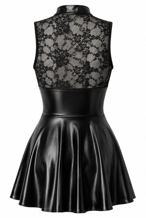 Spitzen Minikleid Damen Schwarz mit Wetlook-Rock – Noir Handmade, Rückansicht ohne Model