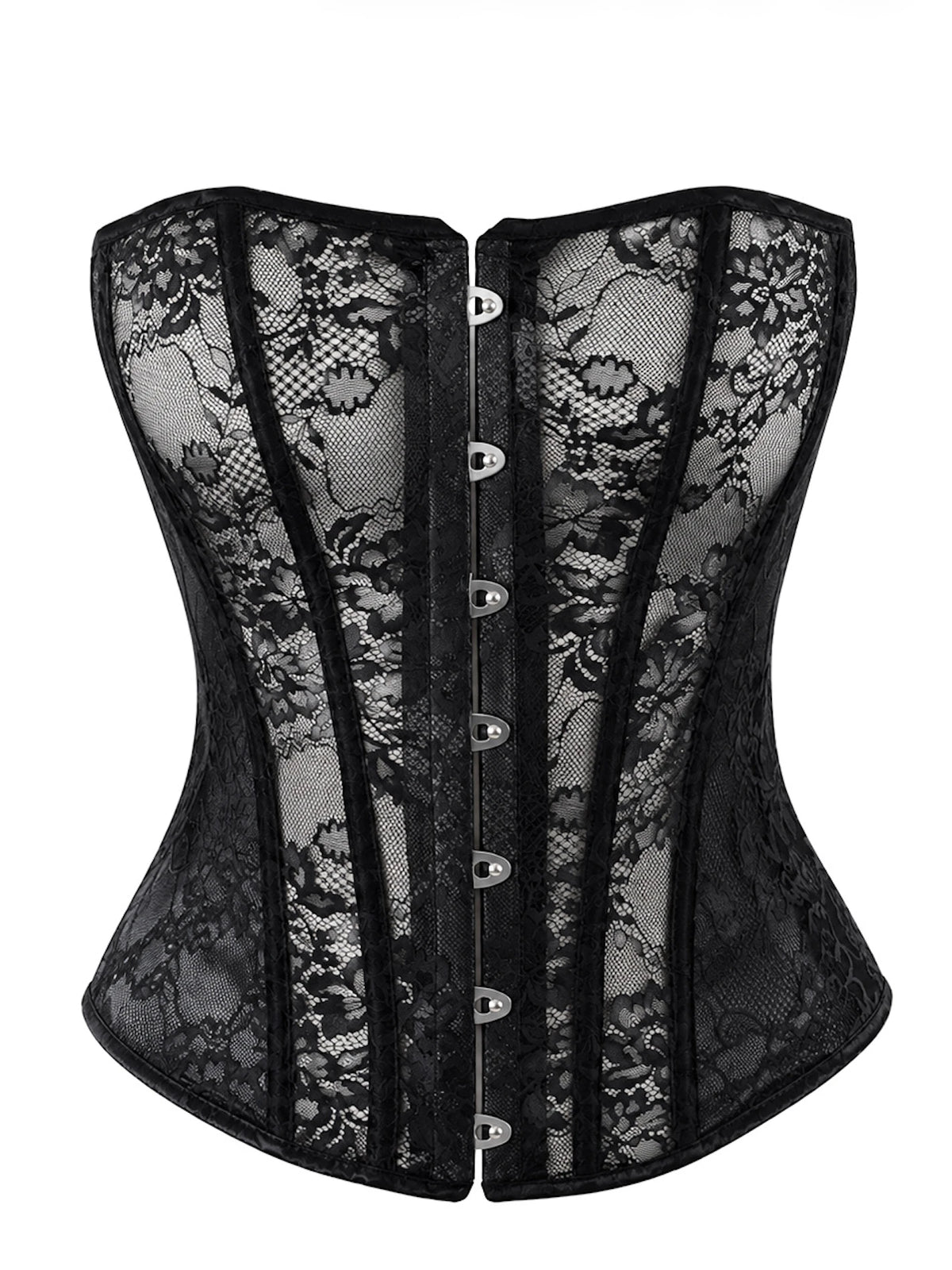 Spitzen Korsett Damen Schwarz trägerlos – Noir Handmade, Vorderansicht ohne Model