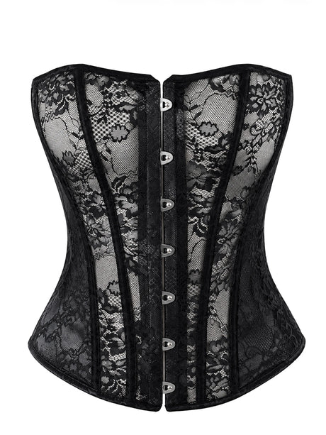 Spitzen Korsett Damen Schwarz trägerlos – Noir Handmade, Vorderansicht ohne Model