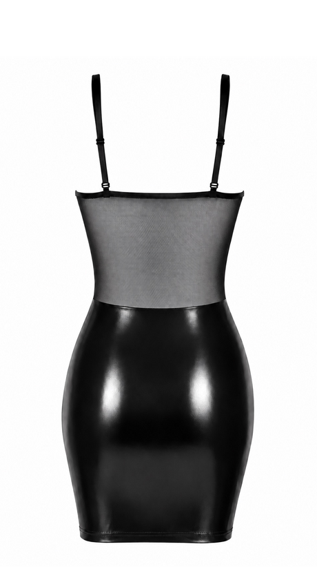 Wetlook Minikleid Damen Schwarz mit Schnürung – Noir Handmade, Rückansicht ohne Model
