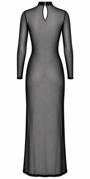 Tüll Maxikleid Damen Schwarz mit Schnürung – Noir Handmade, Rückansicht ohne Model