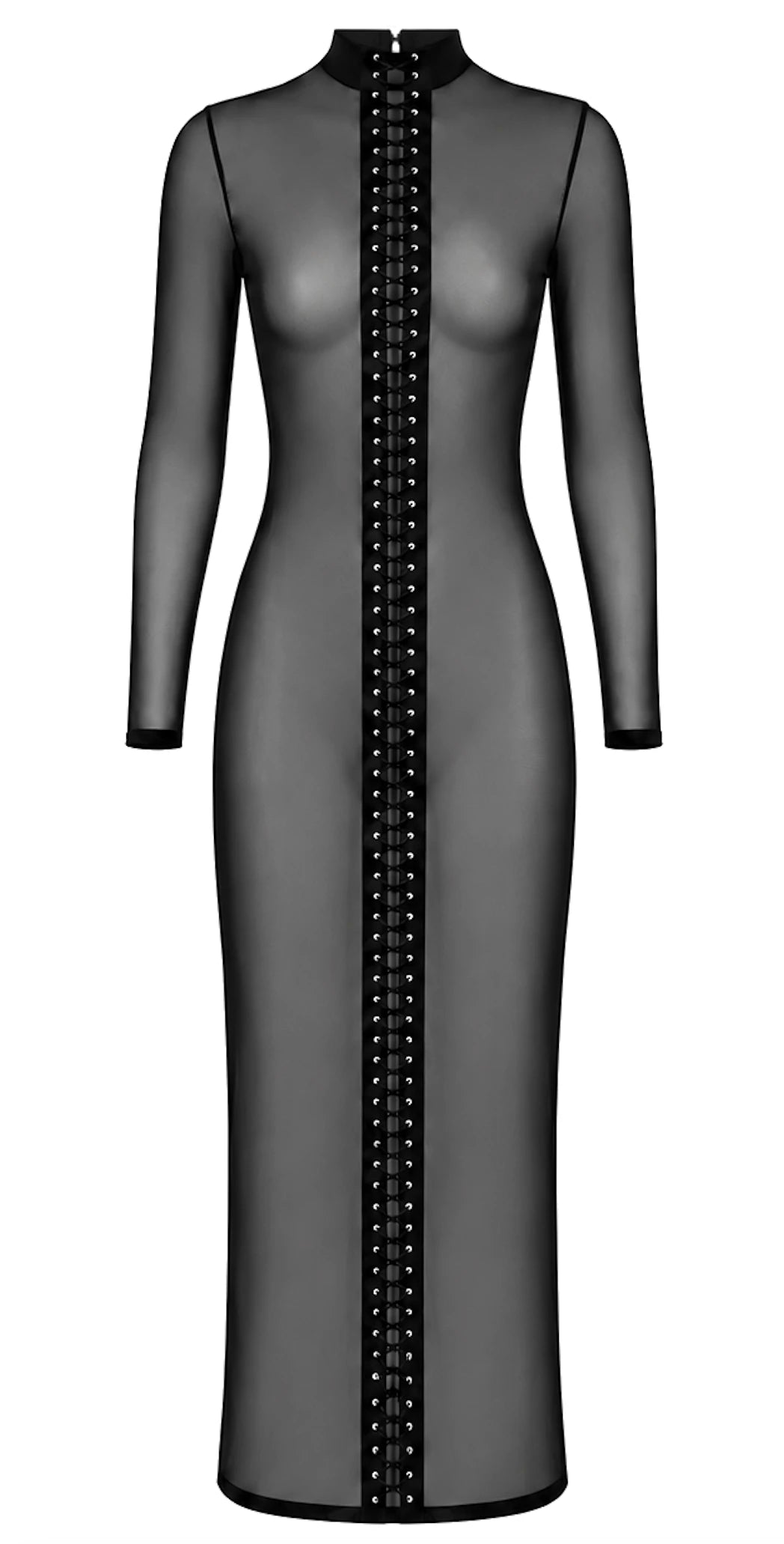 Tüll Maxikleid Damen Schwarz mit Schnürung – Noir Handmade, Vorderansicht ohne Model
