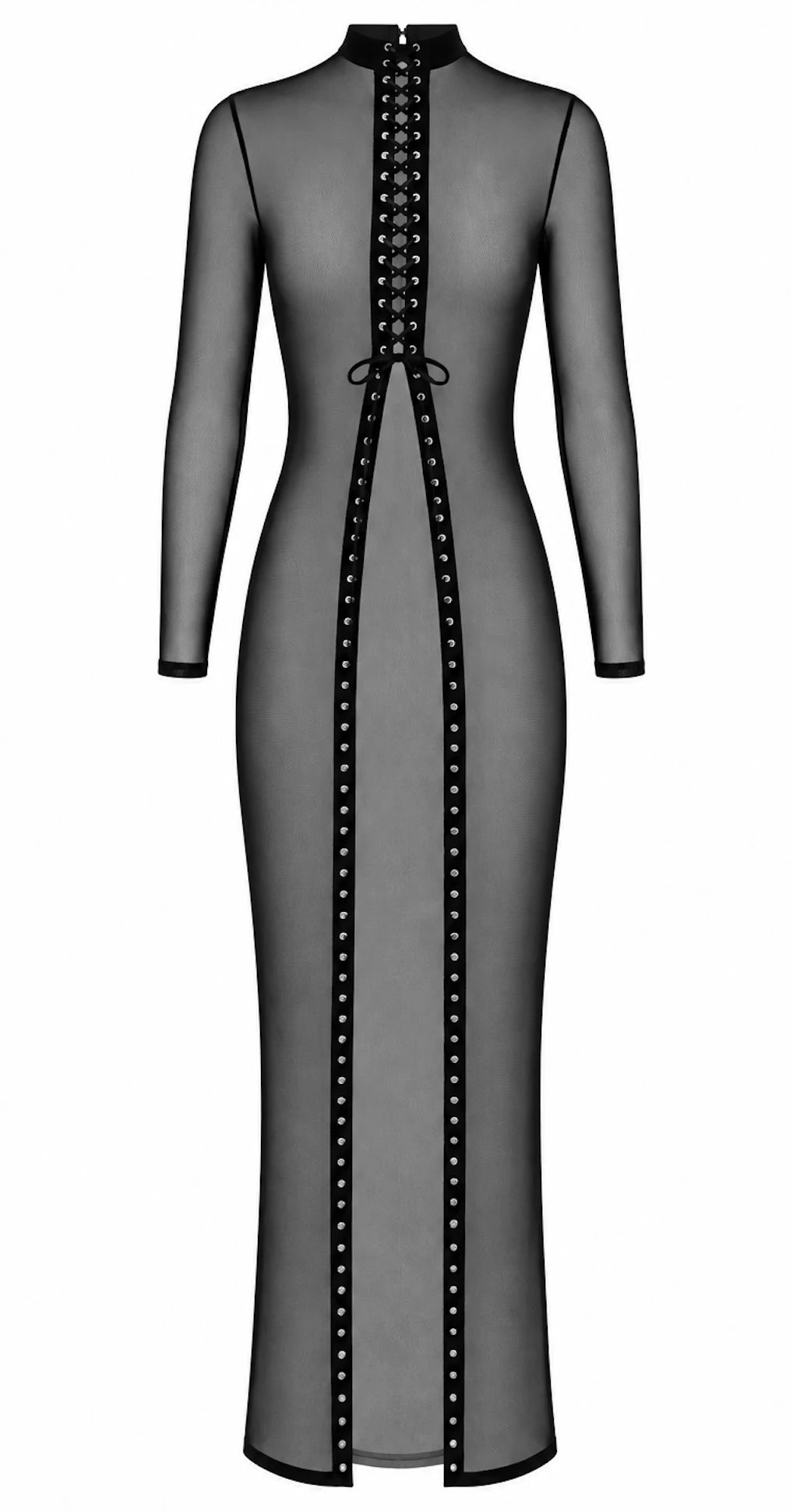 Tüll Maxikleid Damen Schwarz mit Schnürung – Noir Handmade, Vorderansicht ohne Model