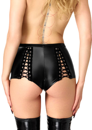 Wetlook Shorts Damen Schwarz mit Schnürung – Noir Handmade, Rückansicht