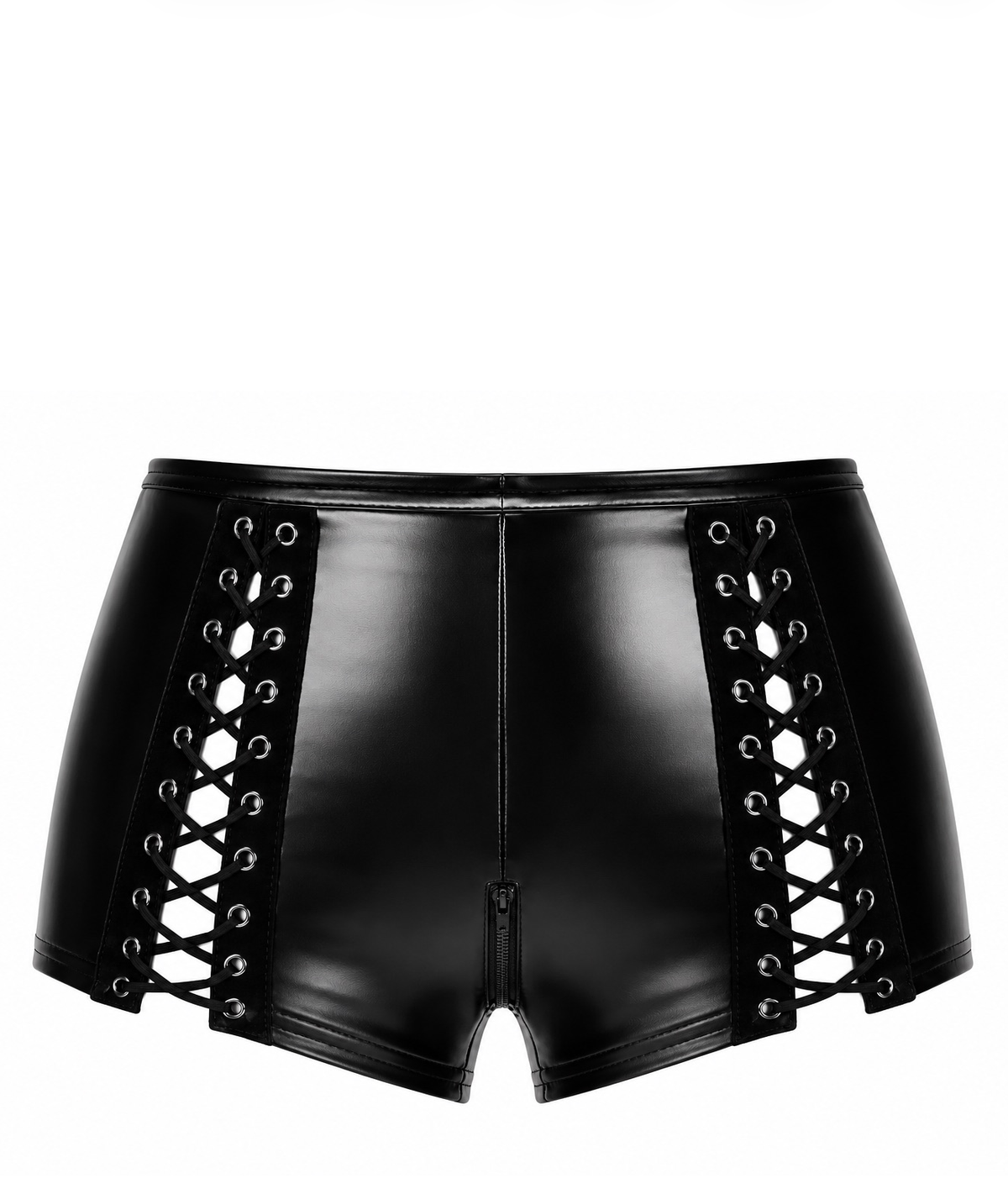 Wetlook Shorts Damen Schwarz mit Schnürung – Noir Handmade, Rückansicht ohne Model