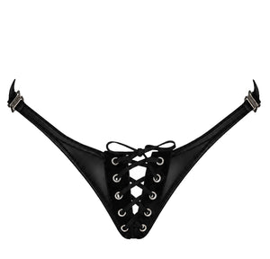 Wetlook String Damen Schwarz mit Schnürung – Noir Handmade, Vorderansicht ohne Model