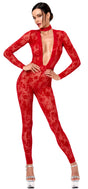 Tüll Catsuit Damen Rot mit tiefem V-Ausschnitt – Noir Handmade, Vorderansicht