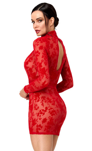 Tüll Minikleid Damen Rot mit tiefem V-Ausschnitt – Noir Handmade, Rückansicht