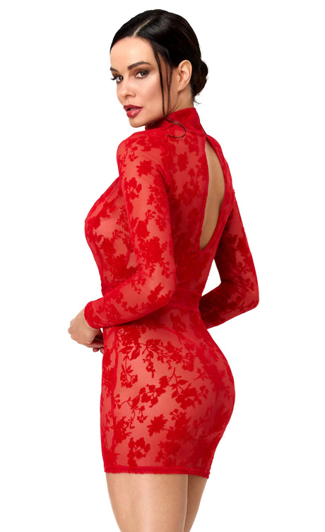 Tüll Minikleid Damen Rot mit tiefem V-Ausschnitt – Noir Handmade, Rückansicht