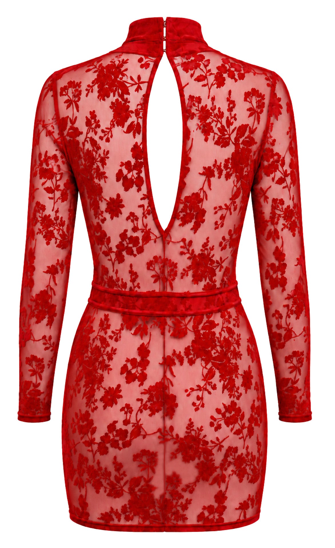 Tüll Minikleid Damen Rot mit tiefem V-Ausschnitt – Noir Handmade, Rückansicht ohne Model
