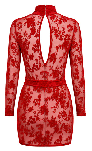 Tüll Minikleid Damen Rot mit tiefem V-Ausschnitt – Noir Handmade, Rückansicht ohne Model
