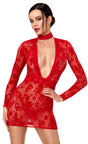 Tüll Minikleid Damen Rot mit tiefem V-Ausschnitt – Noir Handmade, Vorderansicht