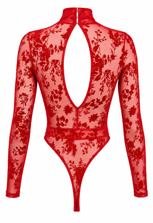 Tüll Body Damen Rot mit tiefem V-Ausschnitt – Noir Handmade, Rückansicht ohne Model