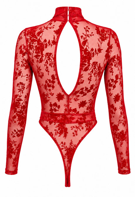 Tüll Body Damen Rot mit tiefem V-Ausschnitt – Noir Handmade, Rückansicht ohne Model