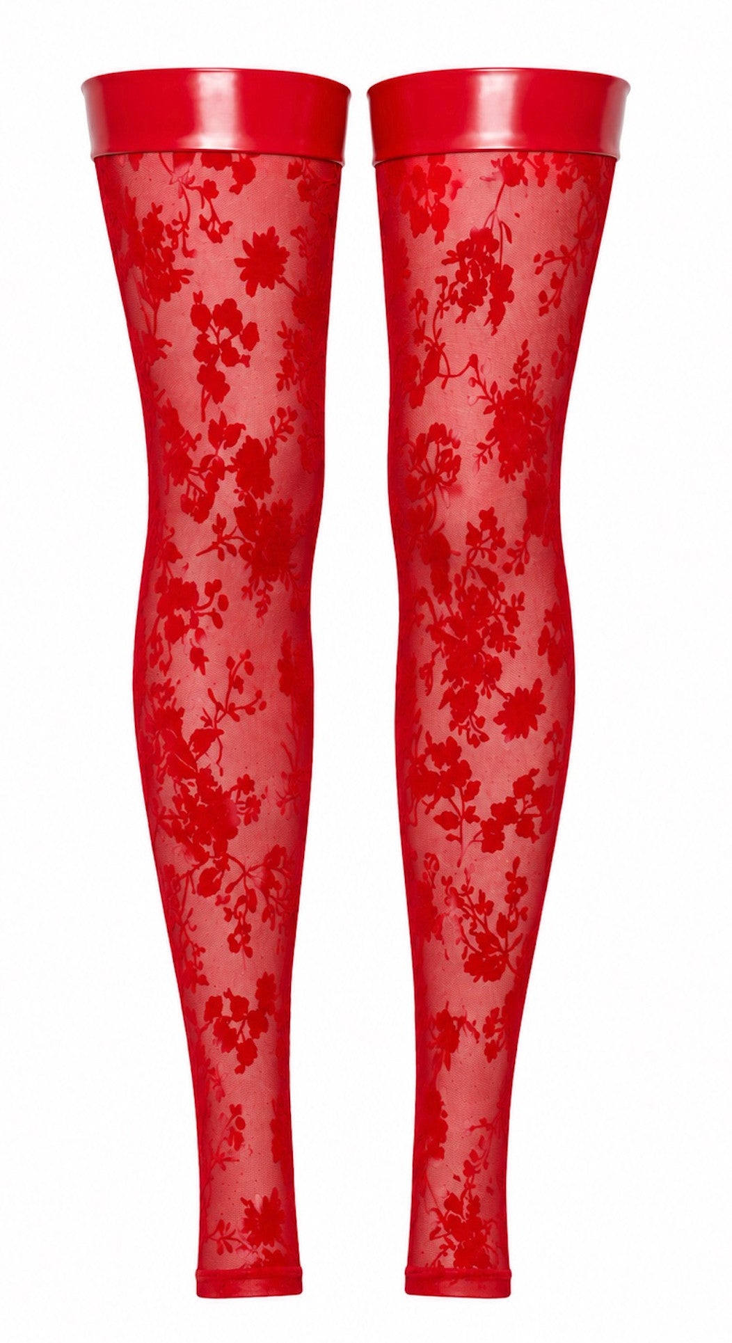 Tüll Strümpfe Damen Rot ohne Fuss – Noir Handmade, Vorderansicht ohne Model