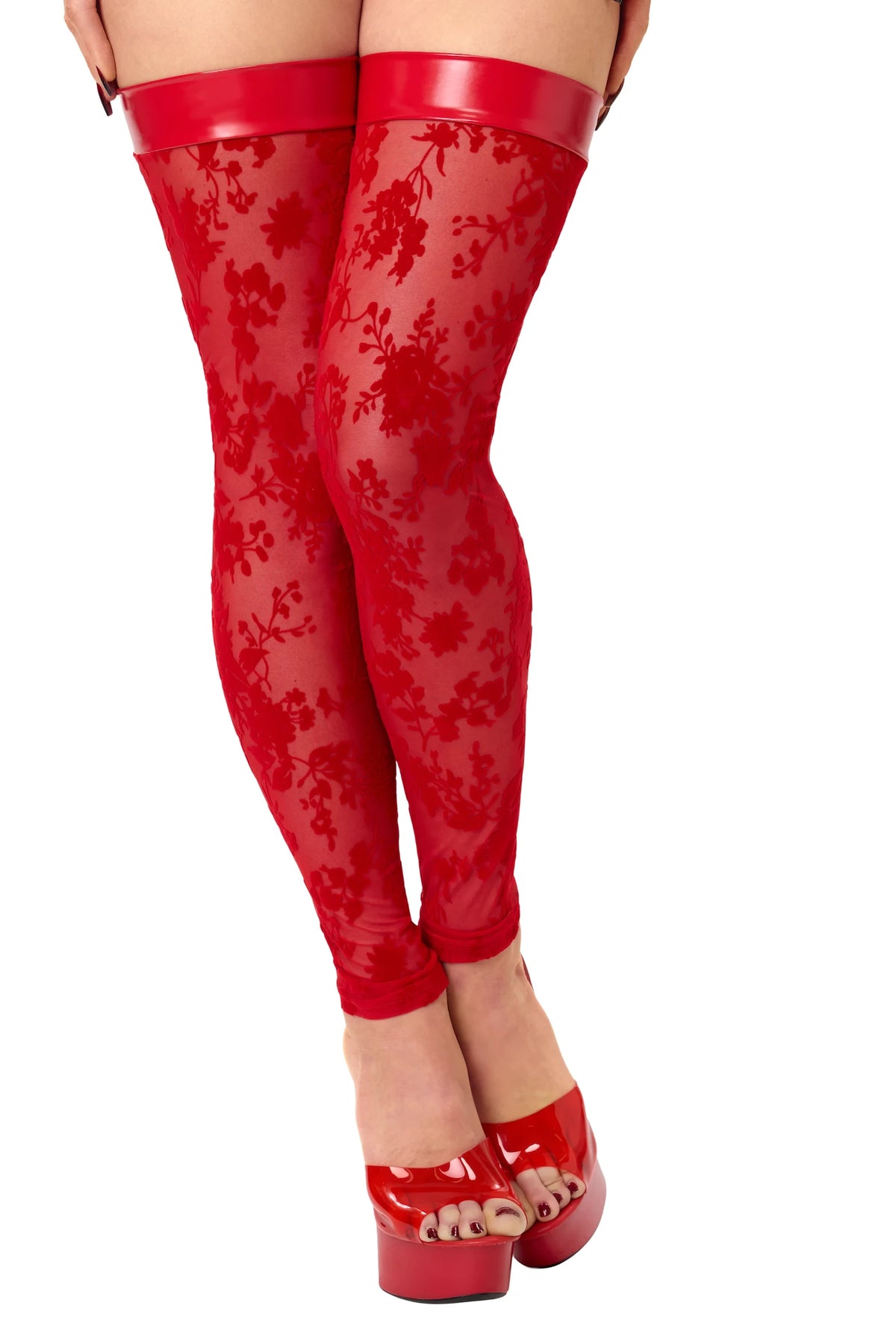 Tüll Strümpfe Damen Rot ohne Fuss – Noir Handmade, Vorderansicht