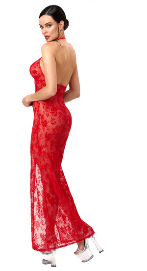 Tüll Maxikleid Damen Rot rückenfrei – Noir Handmade, Rückansicht