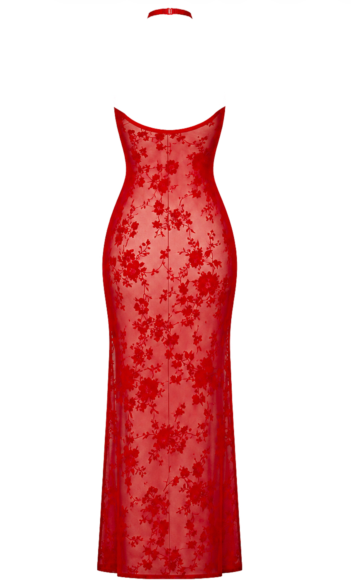 Tüll Maxikleid Damen Rot rückenfrei – Noir Handmade, Rückansicht ohne Model