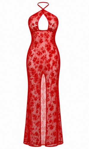 Tüll Maxikleid Damen Rot rückenfrei – Noir Handmade, Vorderansicht ohne Model