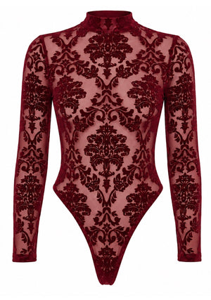 Tüll Body Damen Bordeaux rückenfrei – Noir Handmade, Vorderansicht ohne Model