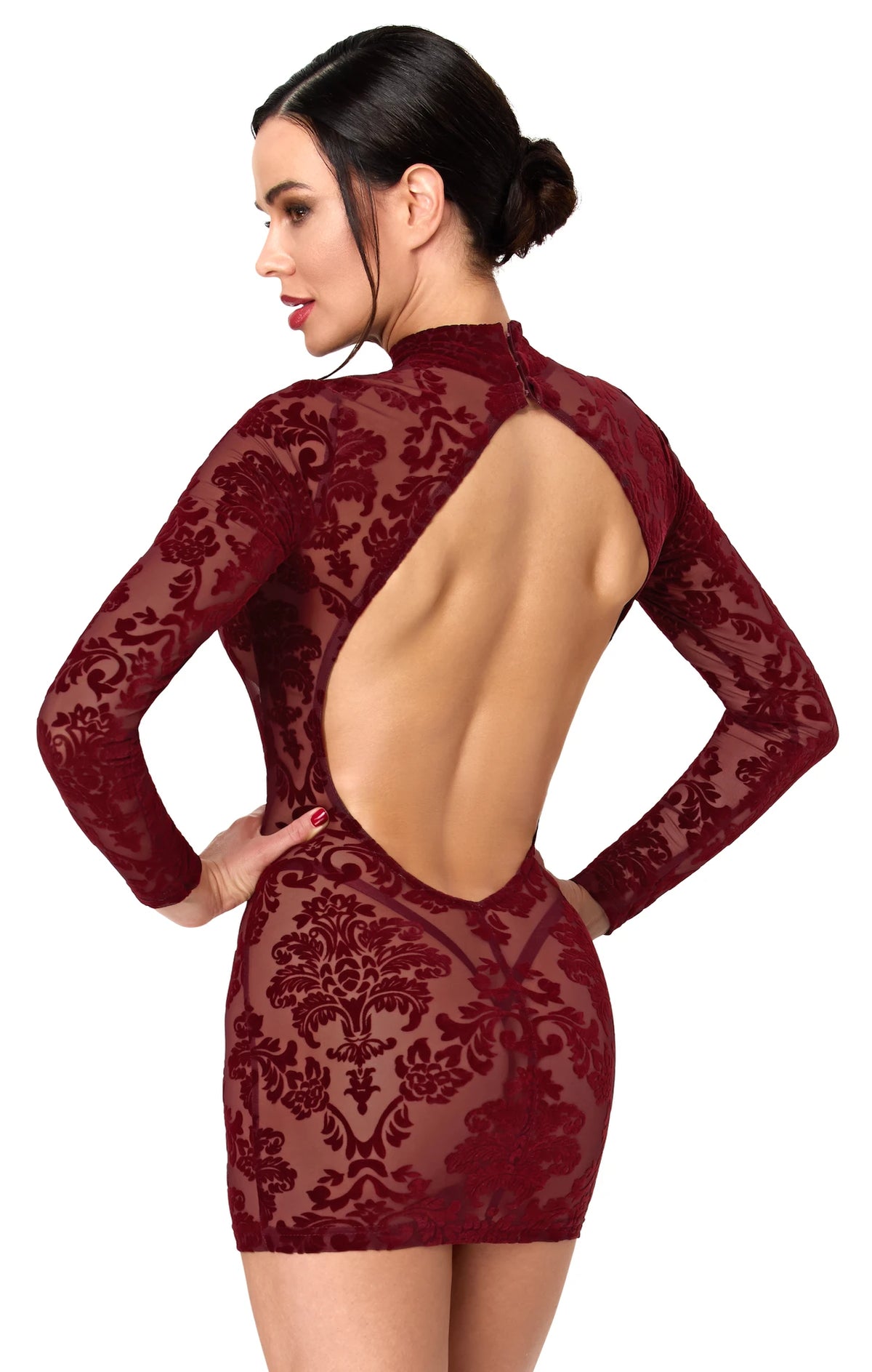 Tüll Minikleid Damen Bordeaux rückenfrei – Noir Handmade, Rückansicht