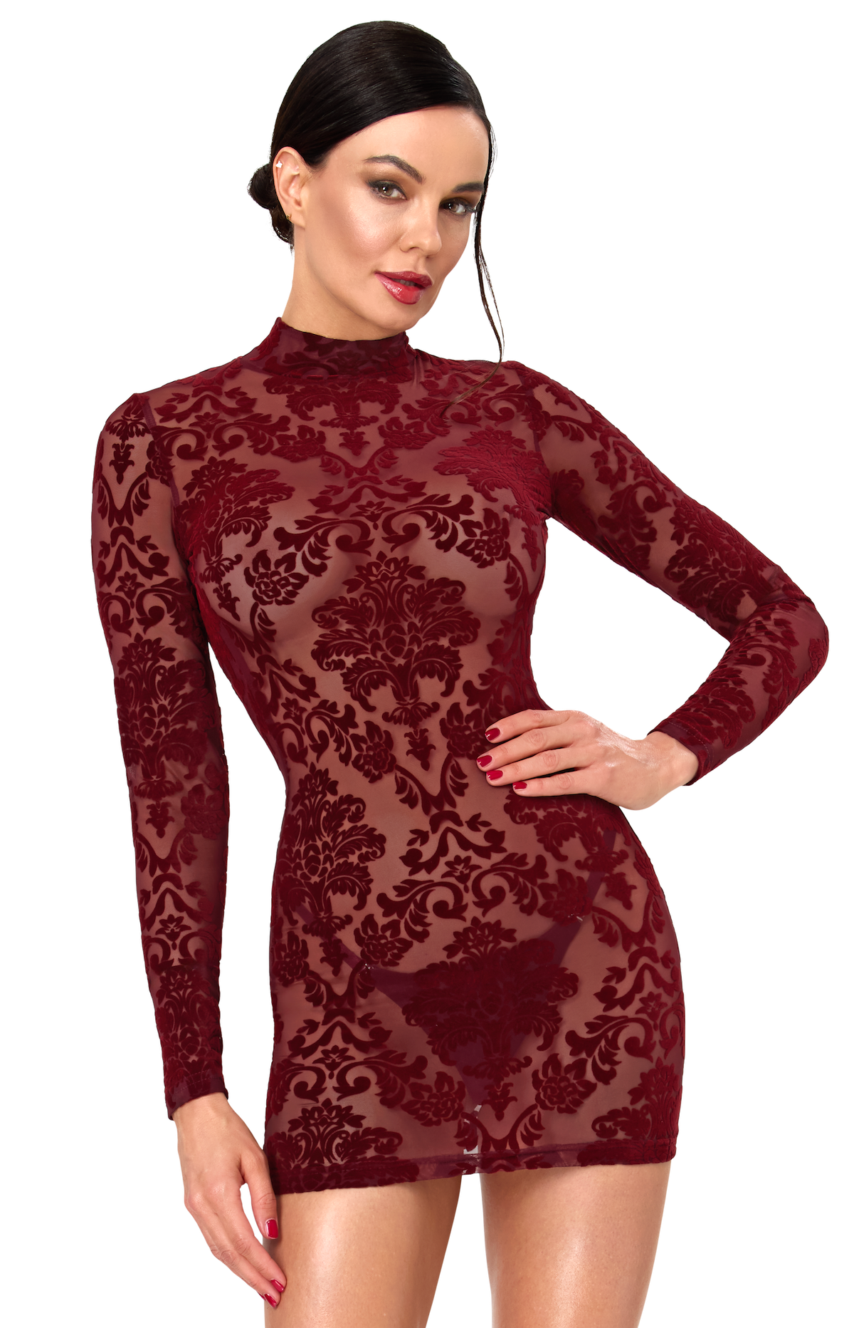 Tüll Minikleid Damen Bordeaux rückenfrei – Noir Handmade, Vorderansicht