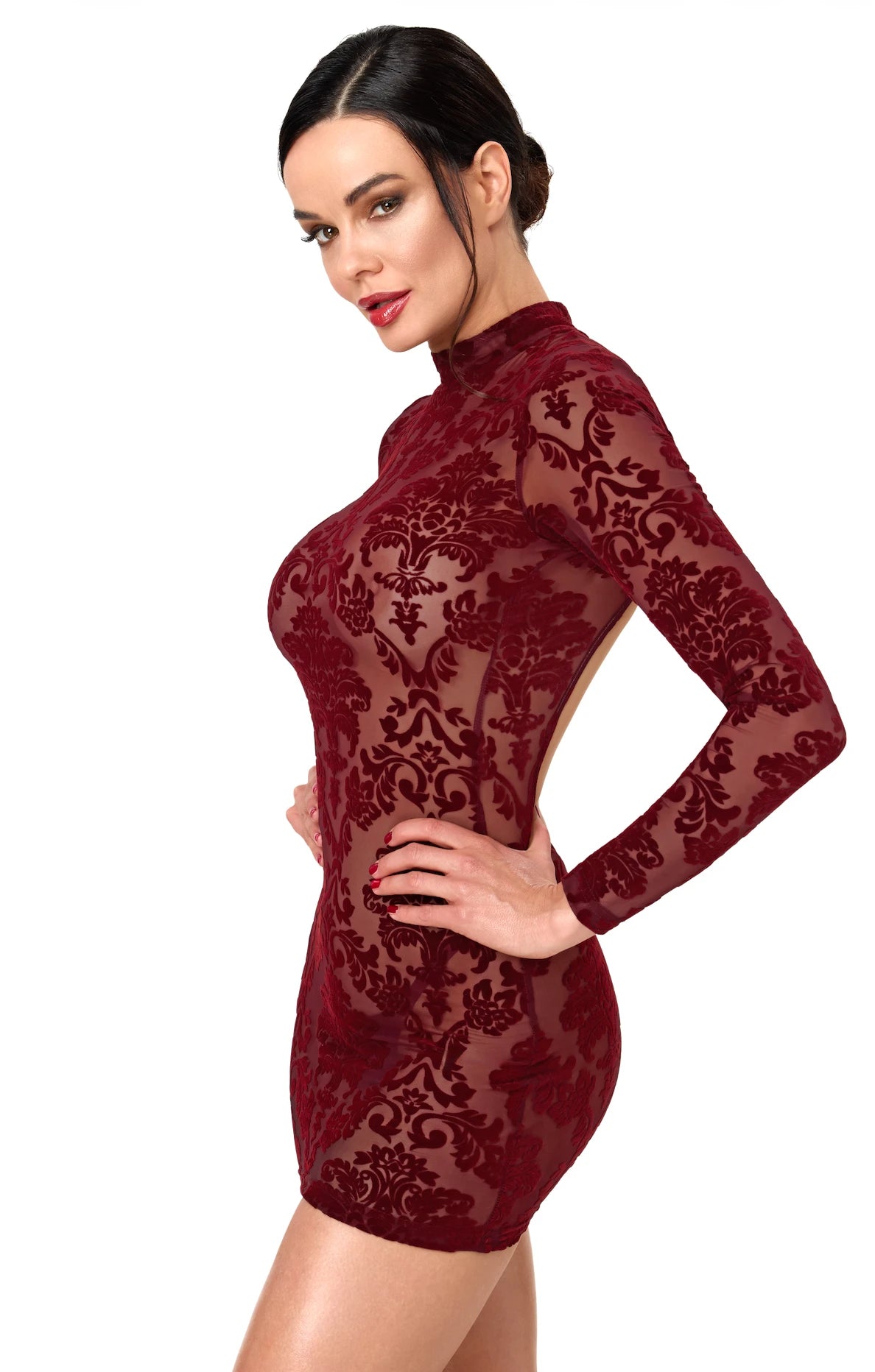 Tüll Minikleid Damen Bordeaux rückenfrei – Noir Handmade, Seitenansicht
