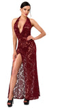 Tüll Maxikleid Damen Bordeaux rückenfrei – Noir Handmade, Vorderansicht