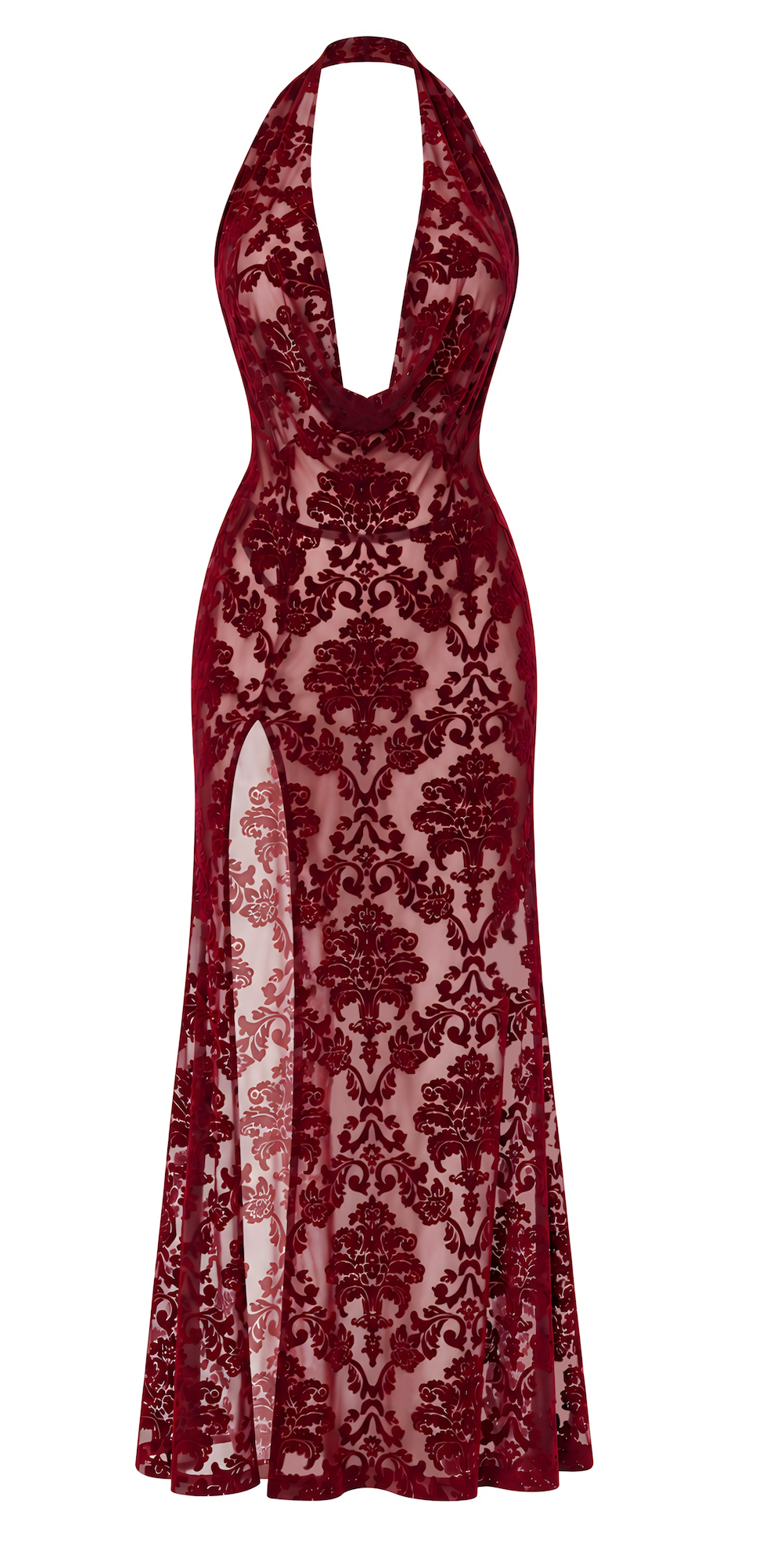 Tüll Maxikleid Damen Bordeaux rückenfrei – Noir Handmade, Vorderansicht ohne Model