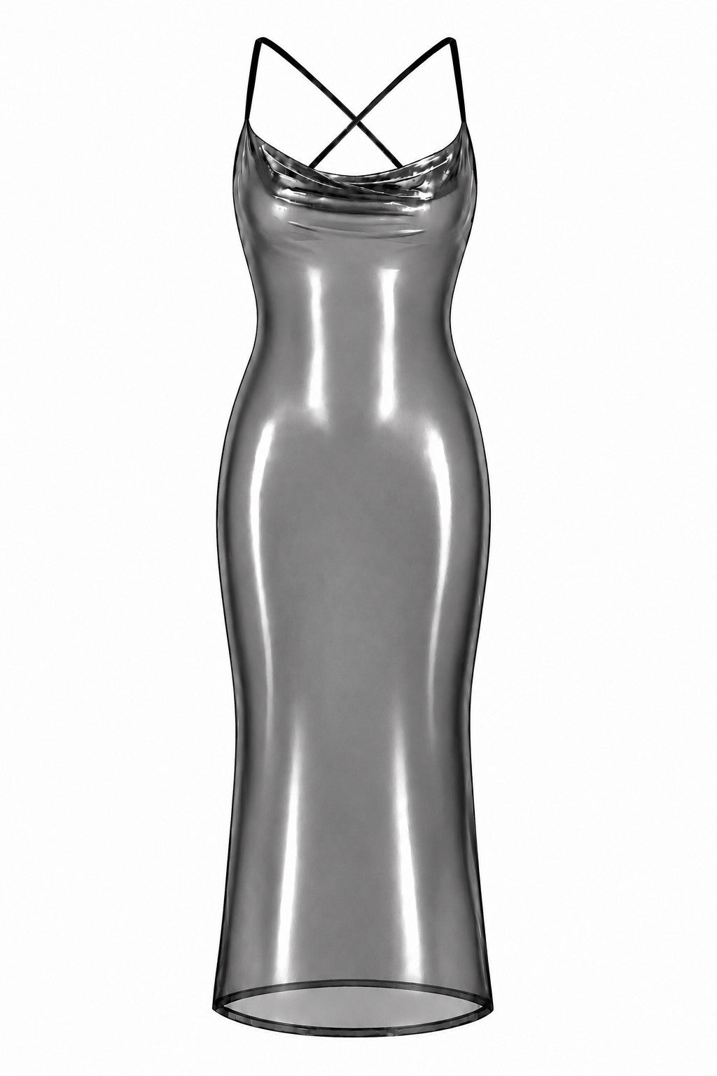 Tüll Maxikleid Damen Silber rückenfrei – Noir Handmade, Vorderansicht ohne Model