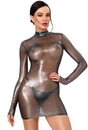 Tüll Minikleid Damen Silber Langarm rückenfrei – Noir Handmade, Vorderansicht