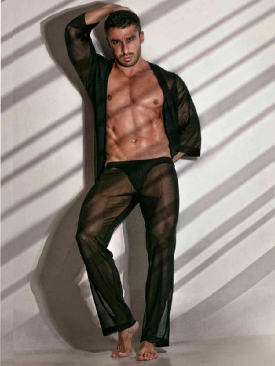Mesh-Kimono-Hose für Herren Schwarz – TOF Paris