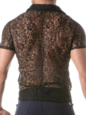 Kurzarmhemd aus Spitze Schwarz – TOF Paris