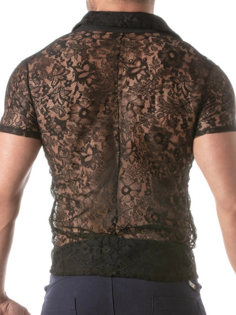 Kurzarmhemd aus Spitze Schwarz – TOF Paris