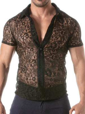 Kurzarmhemd aus Spitze Schwarz – TOF Paris