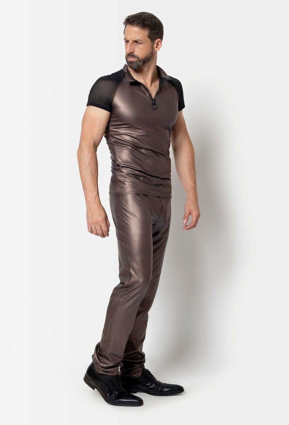 Braune Wetlook Herren Hose "Ketil" von Patrice Catanzaro - Hinreissend