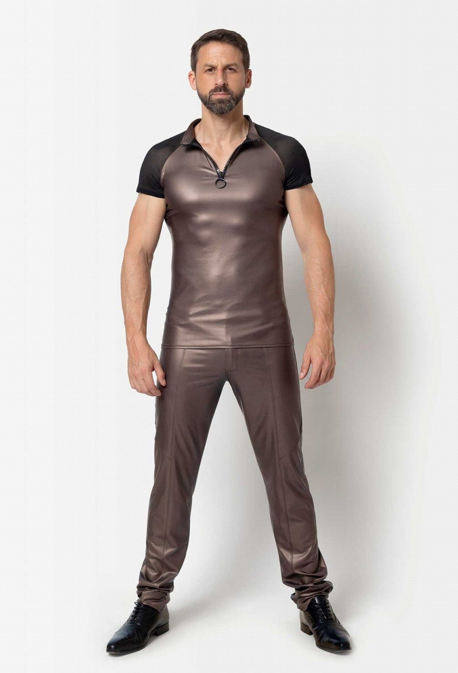 Braune Wetlook Herren Hose "Ketil" von Patrice Catanzaro - Hinreissend