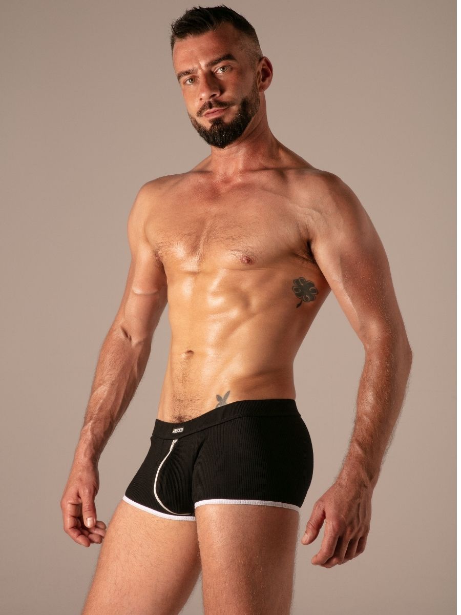 Rib Zip Trunk Coton Noir – Absolu Male