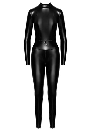 Noir Handmade Elastischer Wetlook-Catsuit mit Reißverschlüssen